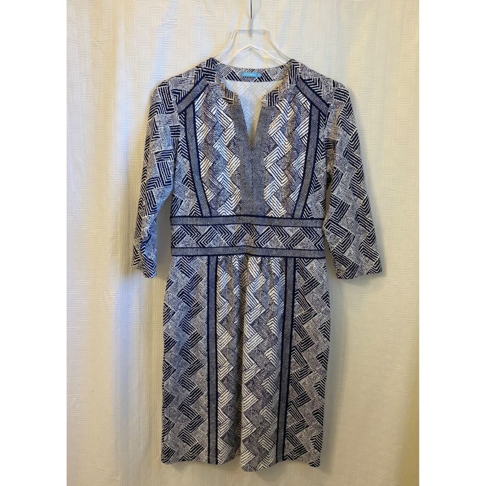 J.McLaughlin Lola Dress Catalina Cloth Navy Blue White Geometric Size Medium